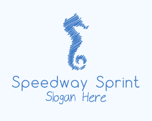 Blue Seahorse Scribble Logo