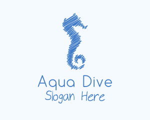 Diving - Blue Seahorse Scribble logo design