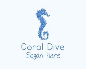 Snorkeling - Blue Seahorse Scribble logo design