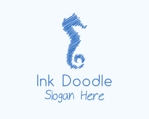 Scribble - Blue Seahorse Scribble logo design