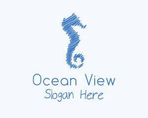 Blue Seahorse Scribble logo design