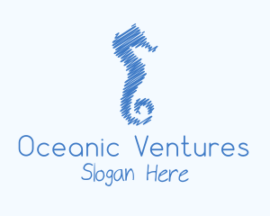 Blue Seahorse Scribble logo design