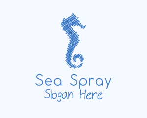 Blue Seahorse Scribble logo design