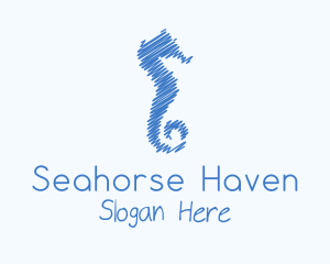 Blue Seahorse Scribble logo design