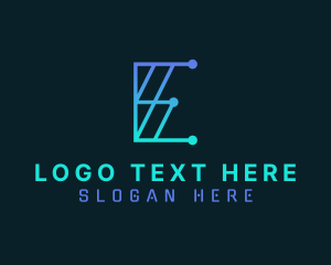 Technology - Blue Digital Letter E logo design
