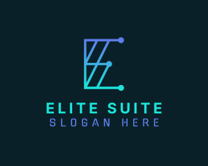 Blue Digital Letter E logo design