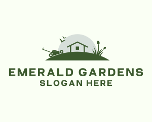 Lawn Mower Garden Tool Shed logo design