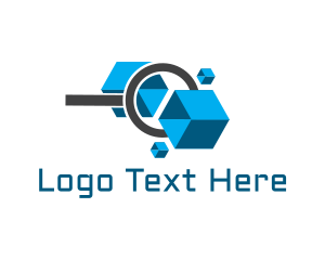 Zoom - Cube Magnifying Glass logo design