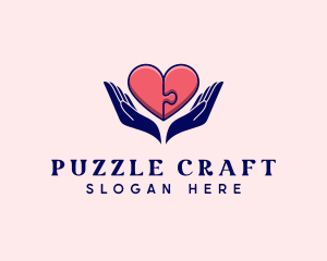 Puzzle Heart Hand logo design