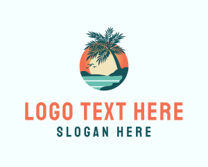 Coconut Tree - Tropical Beach Sunset logo design