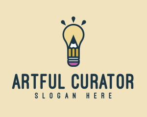 Light Bulb Idea Pencil logo design