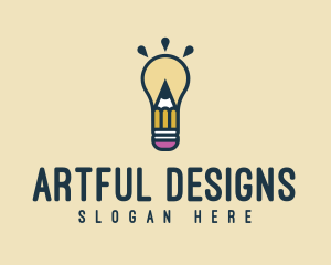 Light Bulb Idea Pencil logo design