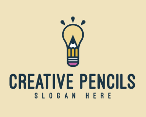 Light Bulb Idea Pencil logo design