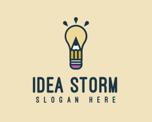 Light Bulb Idea Pencil logo design