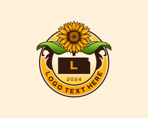 Map - Kansas Sunflower Floral logo design