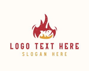 Meat - Fish Grill Flaming logo design