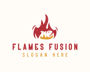 Fish Grill Flaming logo design