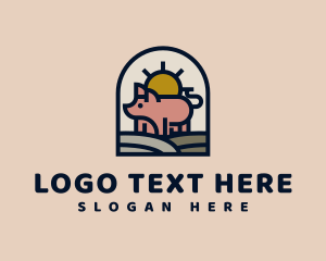 Farming - Pig Farm Sunrise logo design