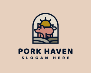 Piggery - Pig Farm Sunrise logo design