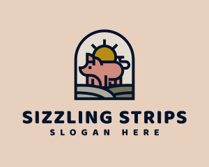 Bacon - Pig Farm Sunrise logo design