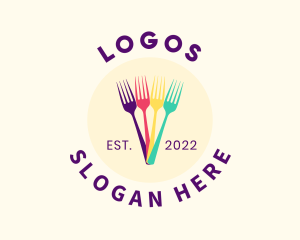 Colorful - Restaurant Fork Emblem logo design