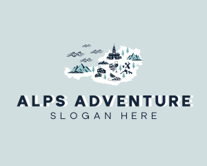 Alps - Austria Travel Map logo design