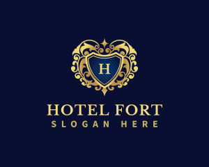 Flourish Decorative Hotel Shield logo design