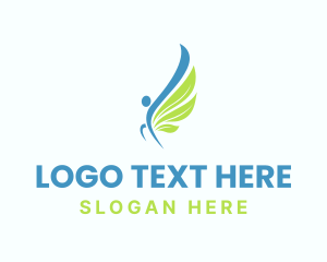 Yoga - Flying Human Leaf Wings logo design