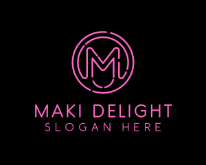 Pink Neon Letter M logo design