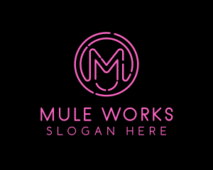 Pink Neon Letter M logo design