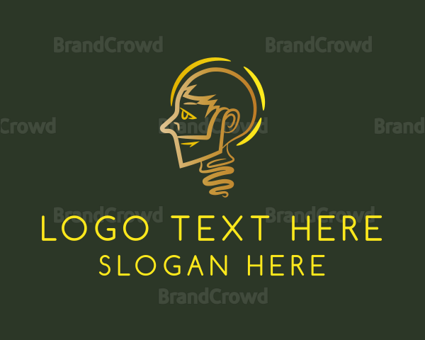 Golden Man Light Bulb Logo