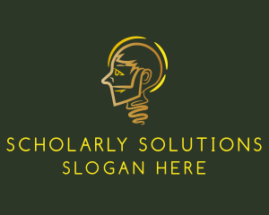 Scholar - Golden Man Light Bulb logo design