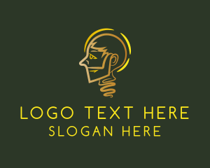 Psychotherapy - Golden Man Light Bulb logo design