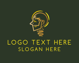 Golden Man Light Bulb Logo