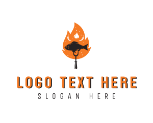 Grill - Flame Barbecue Cooking Fish logo design