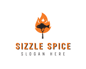 Flame Barbecue Cooking Fish logo design