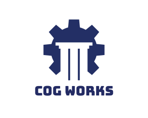 Blue Cog Pillar logo design