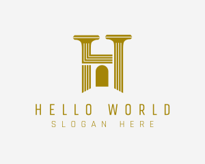 Gold Pillar Architecture Letter H logo design