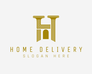 Gold Pillar Architecture Letter H logo design