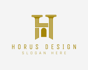 Gold Pillar Architecture Letter H logo design