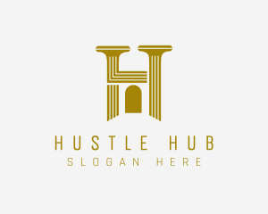 Gold Pillar Architecture Letter H logo design