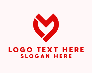 Dating Chat - Red Letter M Heart logo design