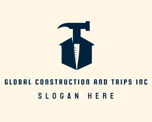 Blue Construction Hammer logo design