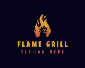 Grill - Chicken Flame Grill logo design