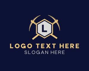 Golem - Industrial Pickaxe Hexagon logo design