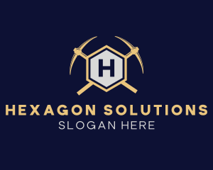 Industrial Pickaxe Hexagon logo design