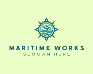 Sailboat Sea Compass Navigation logo design