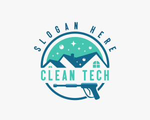 Sanitizing - Residential House Pressure Washer logo design