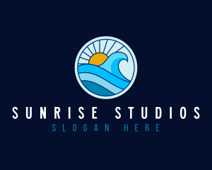 Sunrise  beach Wave logo design