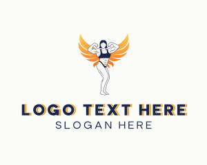 Weights - Woman Muscles Wings logo design